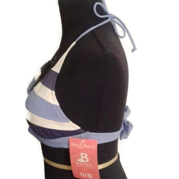 Baltex Size 12 Womens Striped Halter Bikini Top Nylon Spandex Purple New - Picture 4 of 5